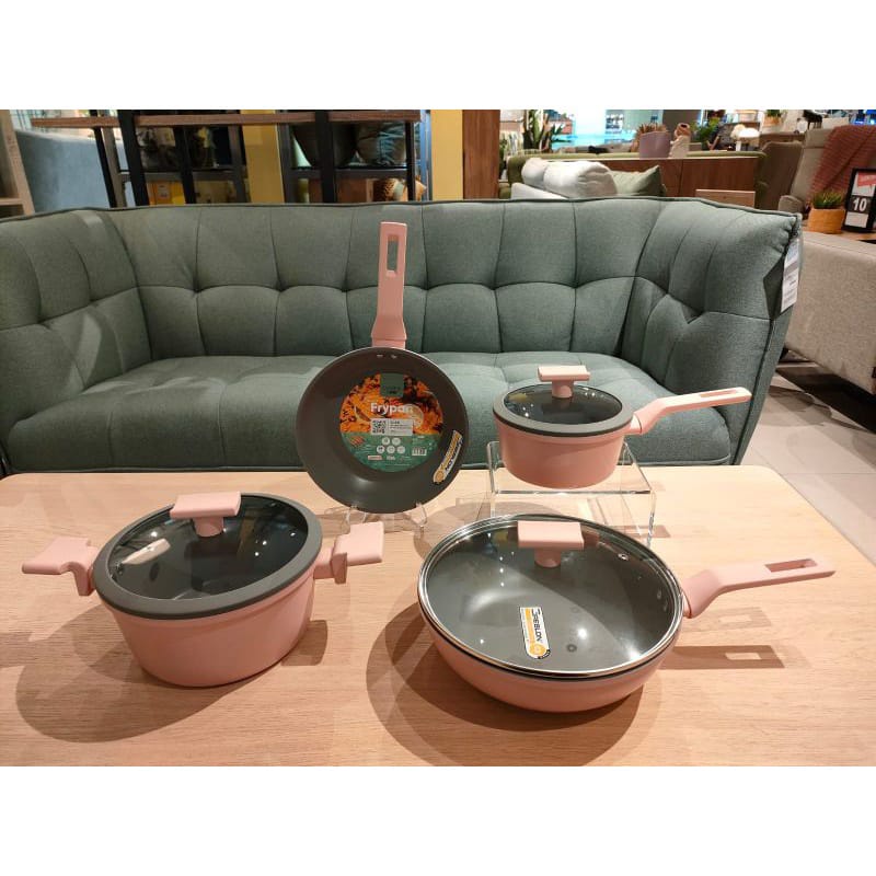 Hartley Greblon Cookware Pink Caserole Frypan Wokpan Saucepan