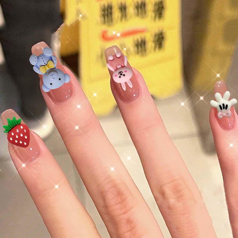 Agustina 3D Nail Art Dekorasi Charms Kartun Kelinci Beruang Bentuk Hewan Ornamen DIY