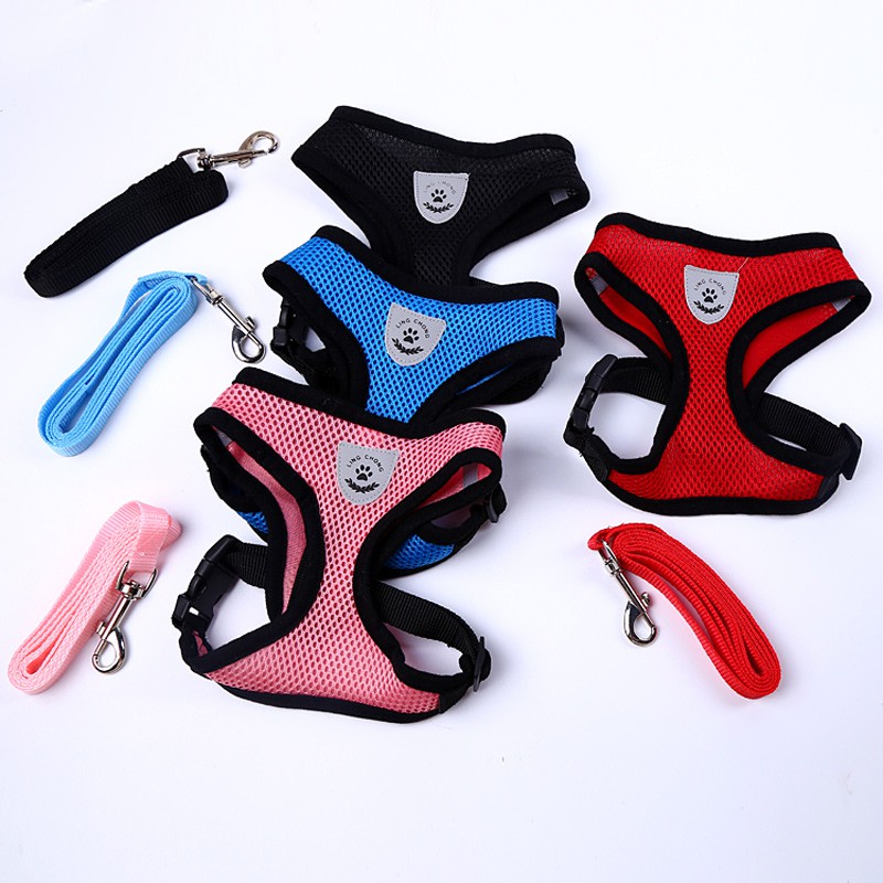 Rompi Harness Bahan Mesh Breathable Dengan Tali Tuntun Untuk Anjing Chihuahua Pug Bulldog