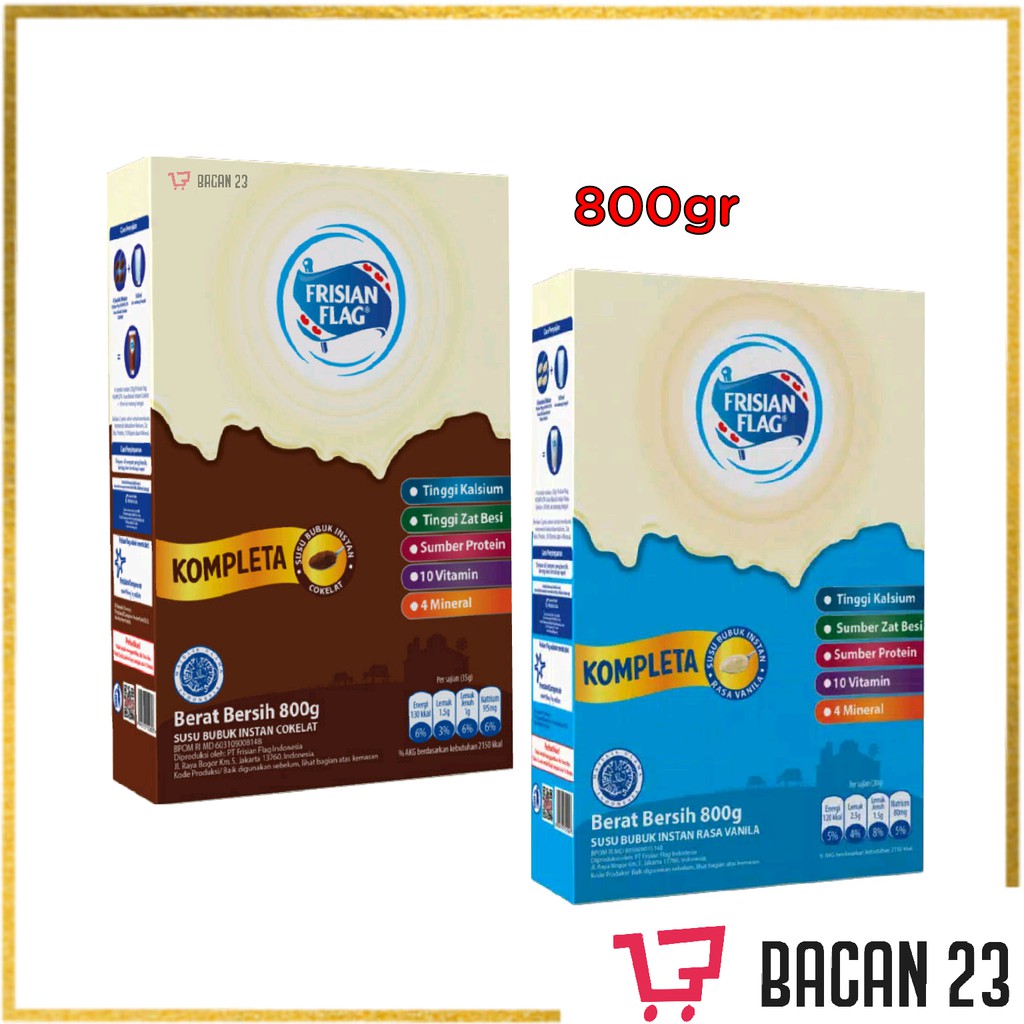 Frisian Flag Kompleta ( Vanila - Cokelat ) ( 800 gr ) / Susu Bubuk / Susu Bendera / Bacan 23 - Baca