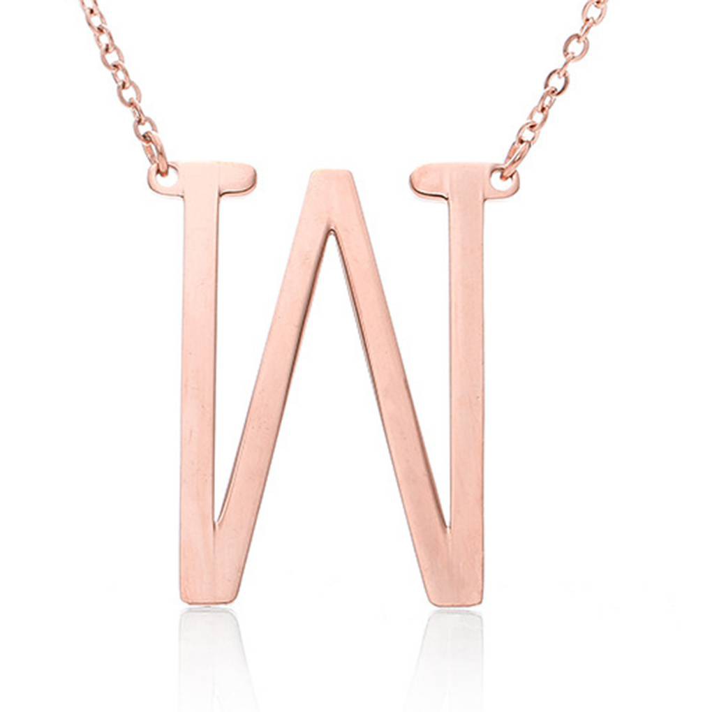 Kalung Rantai Liontin Motif Huruf Bahan Stainless Steel Warna Rose Gold Simple Elegan untuk Wanita