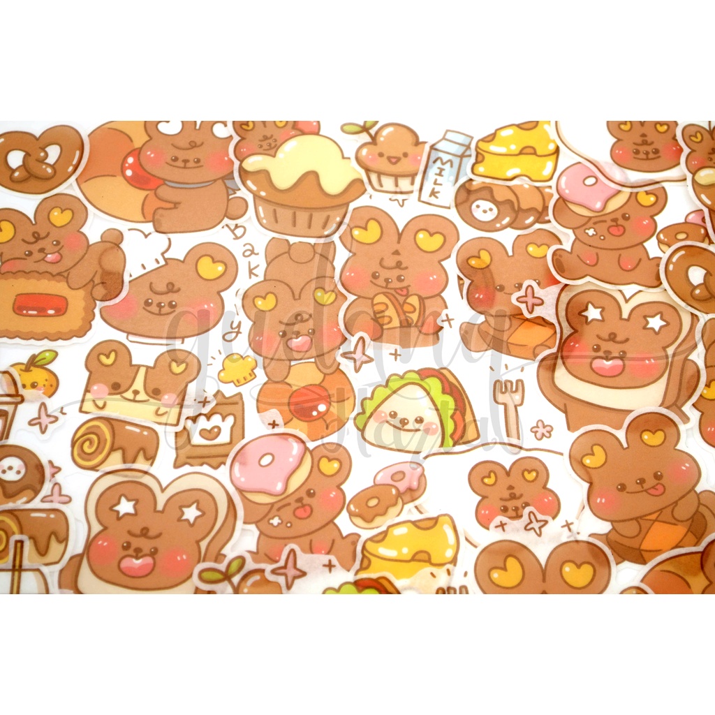 Stiker Motif Bread Bear Cat Frog Hungry Deco Sticker DIY GH 303486