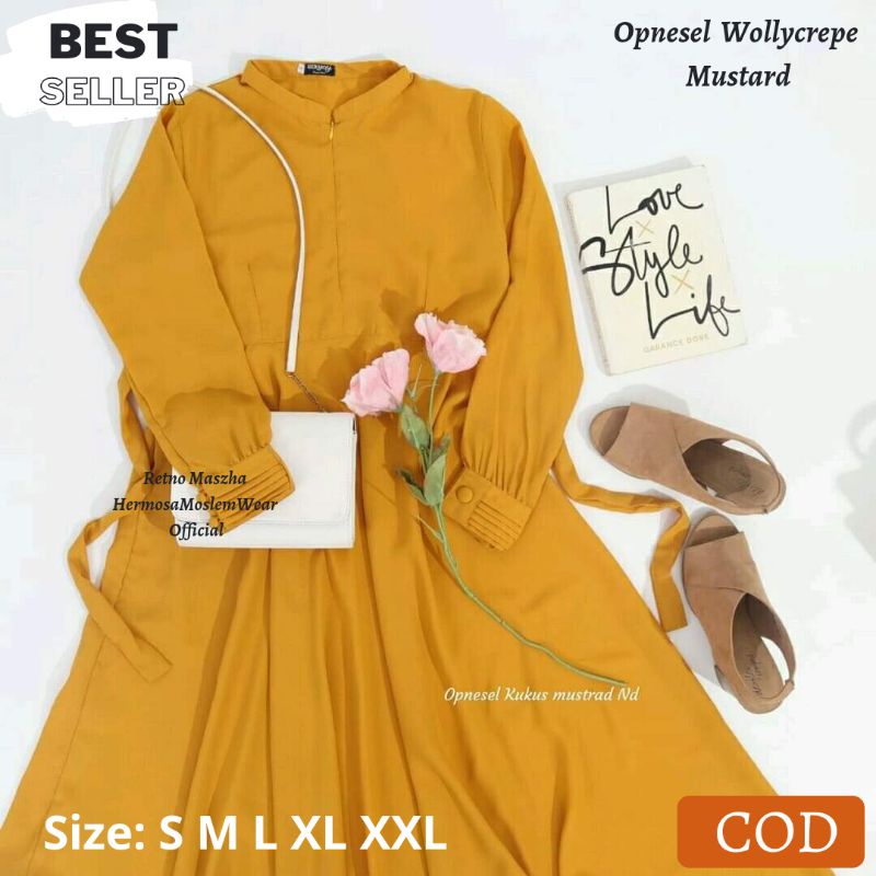 Gamis Original Branded, Terbaru by Hermosa, Gamis Wollycrepe Opnesel Polos Umbrella Lebar 4m, Cantik