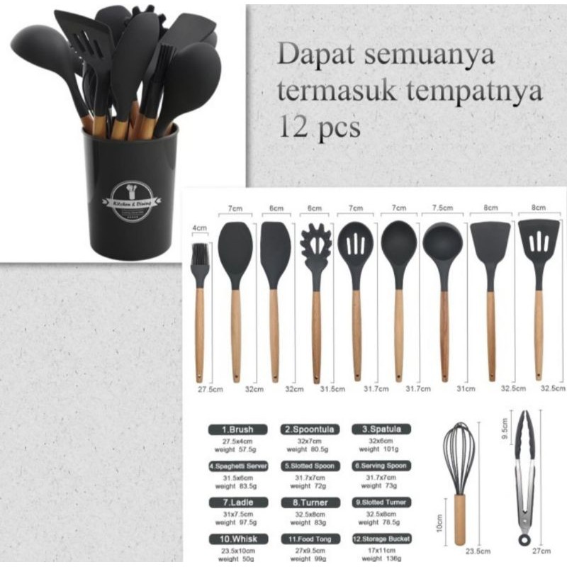 Spatula silicon 12pcs/ spatula set/ spatula silicon tahan panas/ sotil silicon/kitchen utensil set