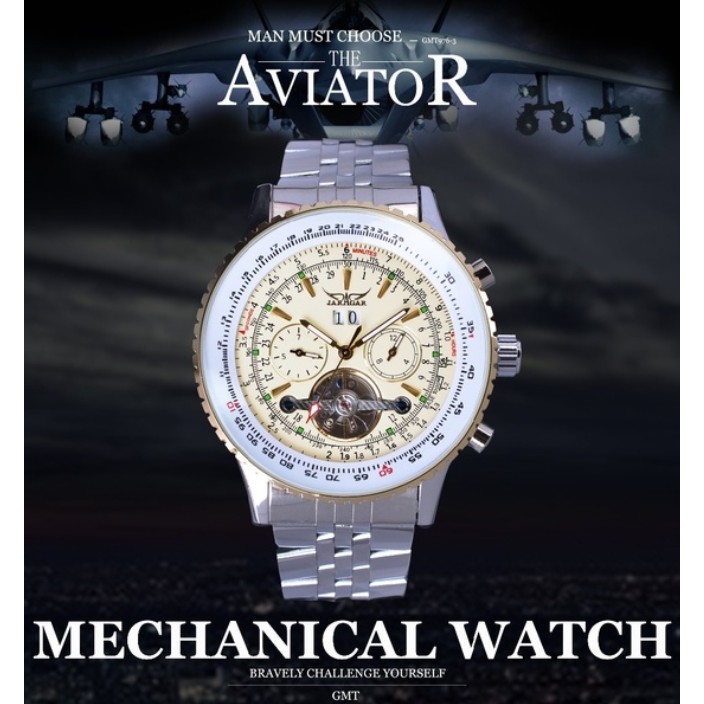 JARAGAR TOURBILLON Jam Tangan Mechanical Skeleton Stainless Men Watch