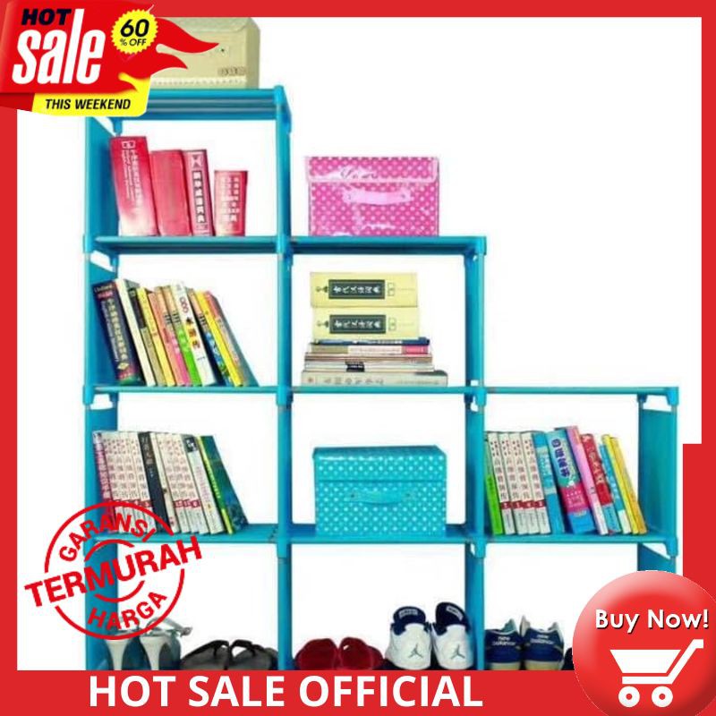 Rak Buku Susun Serbaguna Portable 3 Sisi 9 Ruang Motif Rak Buku Susun Serbaguna Portable 3 Sisi 9 Ruang Motif