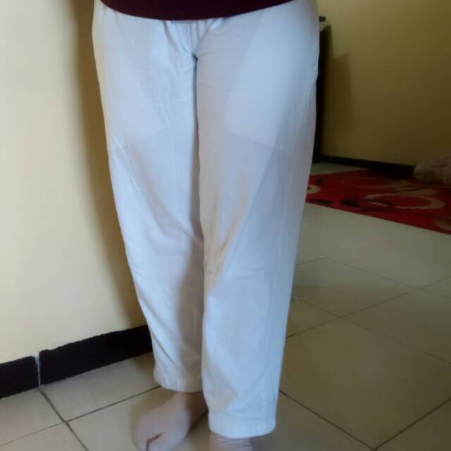 Celana panjang wanita putih haji umroh pengajian bahan bagus kantong resleting 2 kanan kiri-1