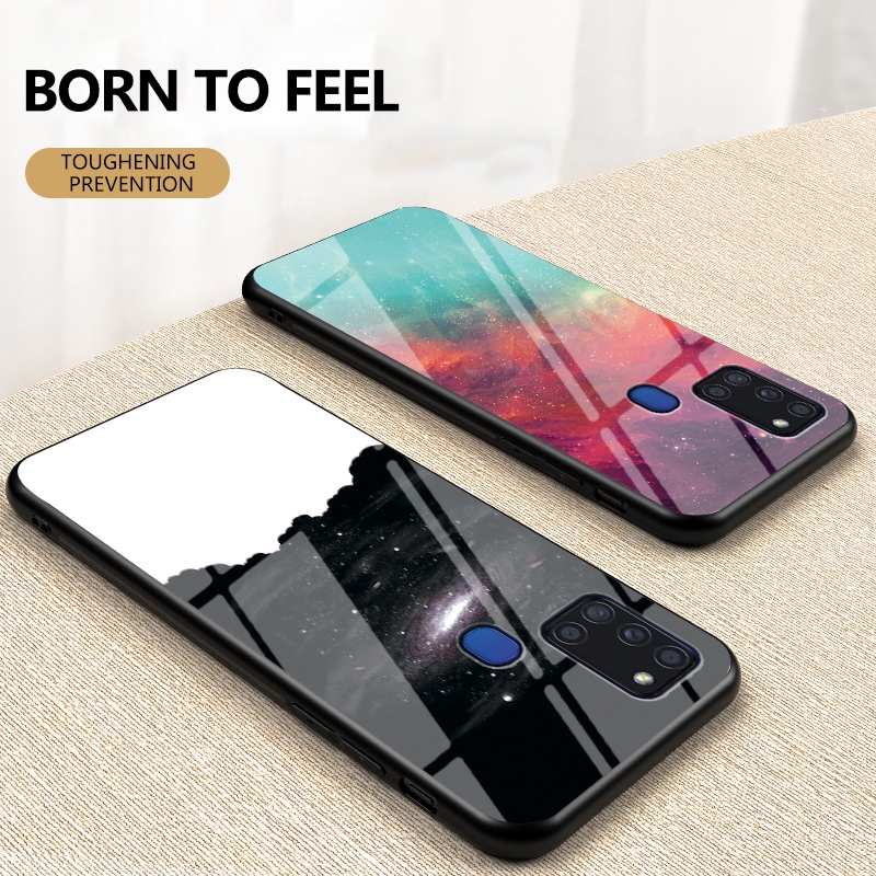 Casing Bahan Silikon Dan Tempered Glass Motif Starry Sky Untuk Samsung Galaxy A21S