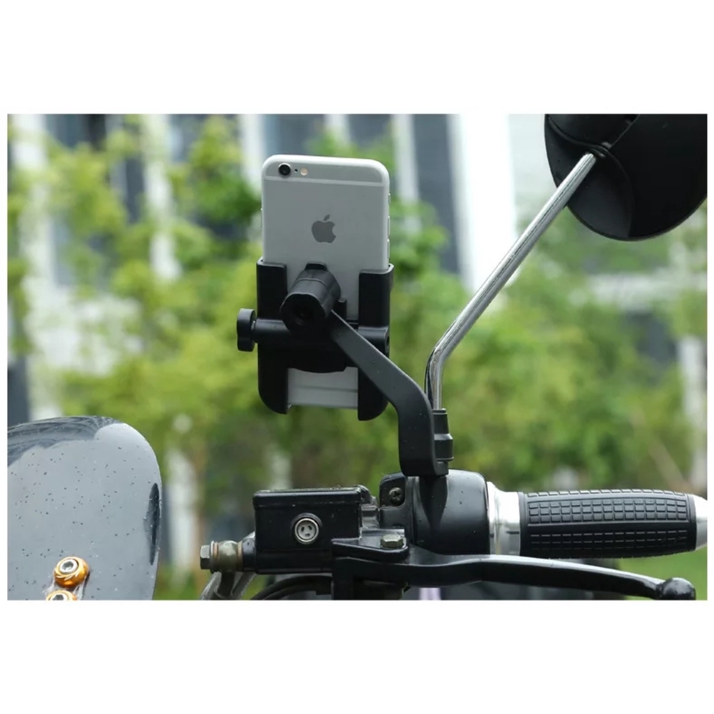 Phone Holder HP Alumunium Besi Spion Sepeda Motor Full Metal Anti Slip