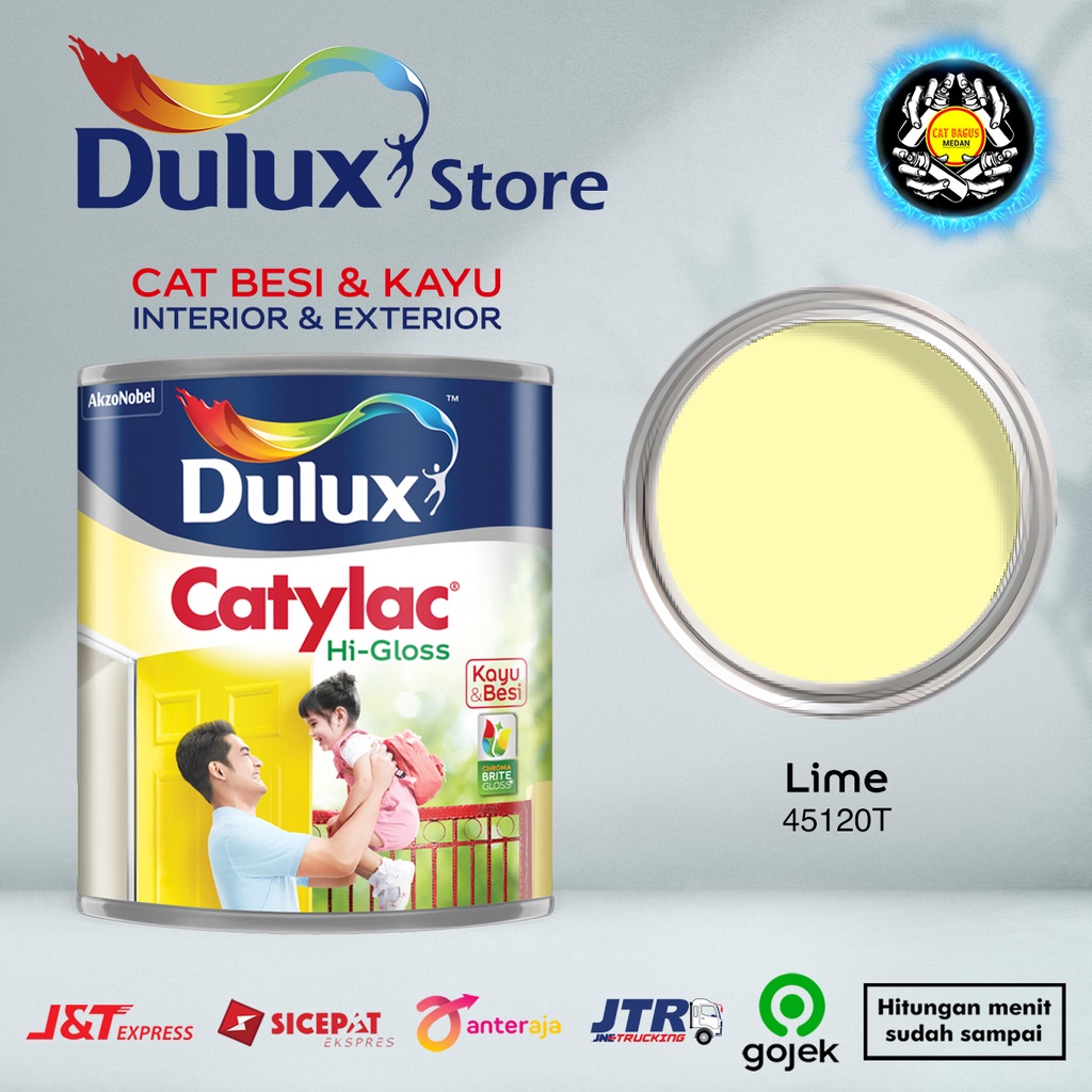 CAT MINYAK CAT KAYU DAN BESI DULUX CATYLAC HI-GLOSS 1 KG WARNA LIME 45120T CREAM KREM MUDA KUNING GADING 1KG CAT KUSEN PINTU JENDELA ENAMEL ANTI KARAT ANTI RAYAP GOJEK HIGLOSS VGLOSS V-GLOSS AVIAN BEE BRAND 1000 JUNIOR EXTERIOR TERMURAH DI MEDAN BINJAI