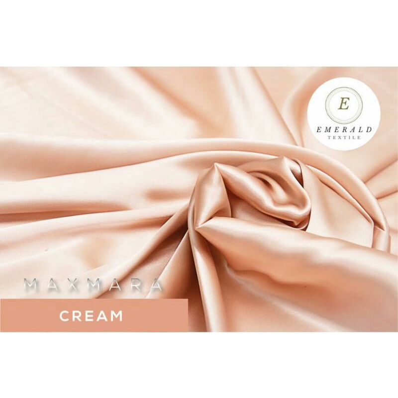 ( BUKAN HIJAB ) SETENGAH METER Kain Satin Charmuse Maxmara Silk Premium - Cream ( HARGA PER 50cm KAIN )