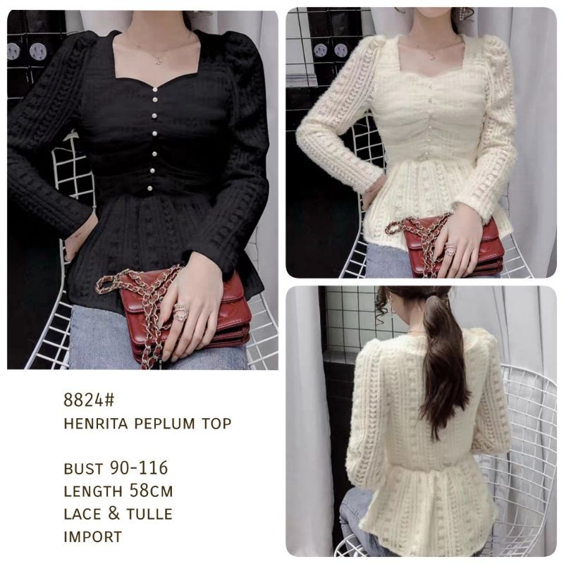 MDLV ~ 8824 HENRITA PEPLUM BLOUSE KOREA PREMIUM BLOUSE WANITA ATASAN LENGAN PANJANG FASHION IMPORT