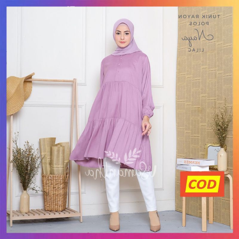 Raszi Official - Tunik Muslim Polos Lengan Panjang Motif Naya Bahan Katun Rayon Premium Warna Lilac