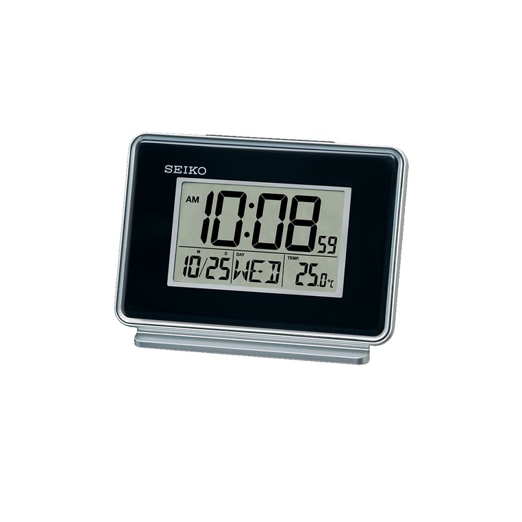 Jam Meja Beker Seiko Original QHL068K Digital Pearlized Black Plastic Case LCD Dial Dual Alarm Clock