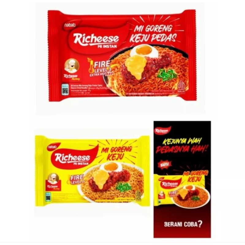 

Nabati Richeese Mie Goreng Keju level 0, 3 & 5 1 dus (40 pcs)
