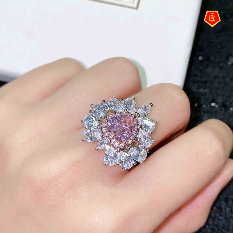 [Ready Stock]Love Heart-Shaped Natural Pink Diamond Ring