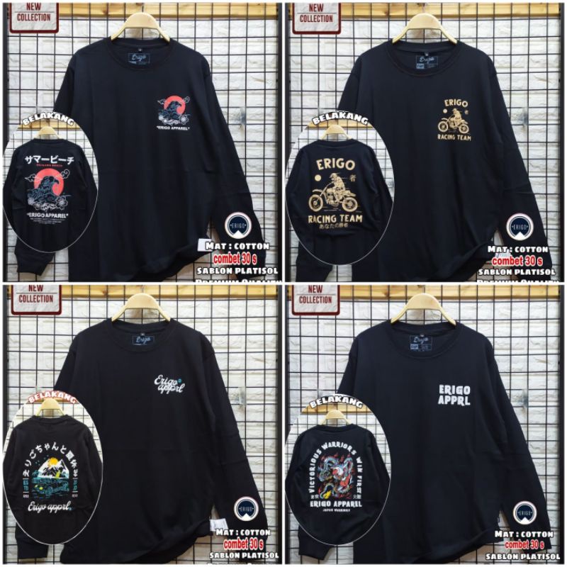 kaos lengan panjang erigo original 100% | kaos panjang bahan combed 30s hitam