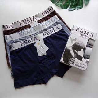 3 PCS Celana Dalam Boxer Pria Dewasa Sexy Segiempat Fema 7728 Polos Import CD Kolor Sempak Laki Laki