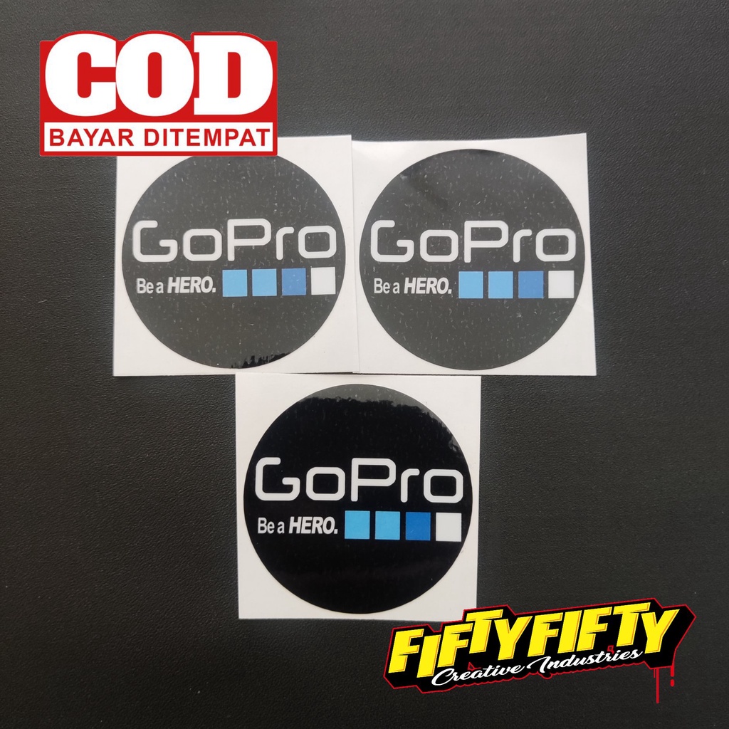 Stiker Print Cut GOPRO MODEL BULAT Stiker Printing Laminasi Glossy Stiker Motor Mobil Helm Sudah Membentuk Pola Desain