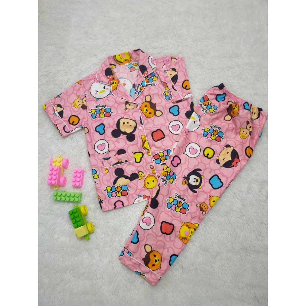 VeriFel Piyama Balita Cewek Katun Micro Impor Motif Kartun Karakter Promo Murah Setelan CP / PP Usia 1 th - 5 th-CP Tssum Pink