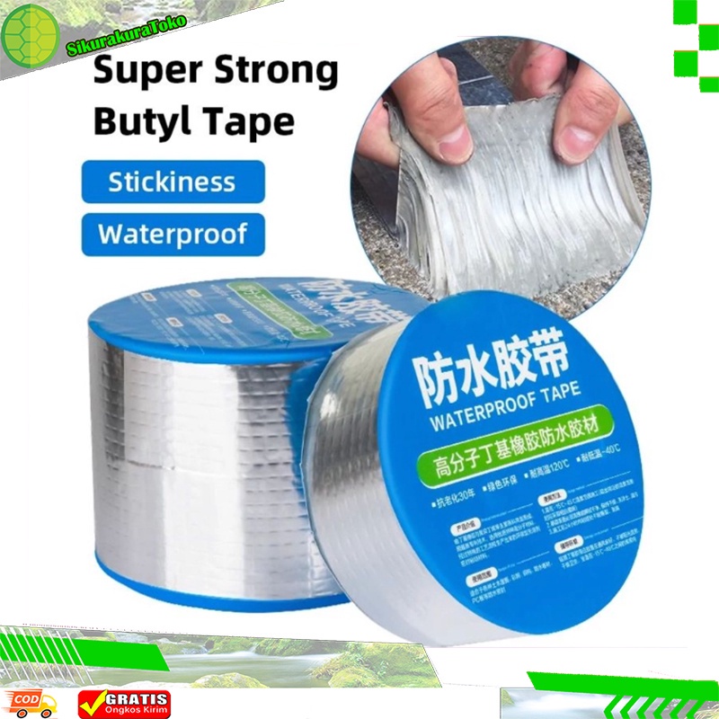 (NCS)WATERPROOF TAPE Lakban Aluminium Foil Anti Bocor Tahan Panas Super Strong Butyl Tambal Silver Kuat Anti Air 5CM 5M 3M 5 Meter