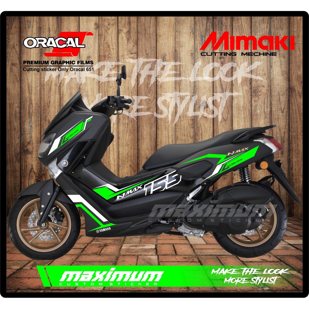 CUTTING STICKER NMAX HITAM - STRIPING STIKER BAHAN ORACAL WARNA HIJAU KOMBINASI PUTIH