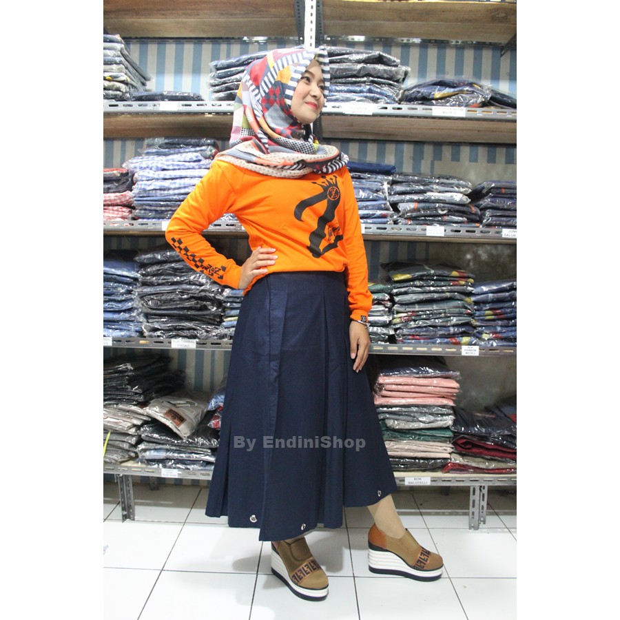Rok Wanita Panjang 7/8 Bot Ring Numia Namira Maxi Skirt Modis Pakaian Wanita-Navy