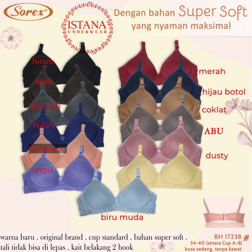 Bh Bra Sorex tanpa kawat 17238 polos /BH Sorex