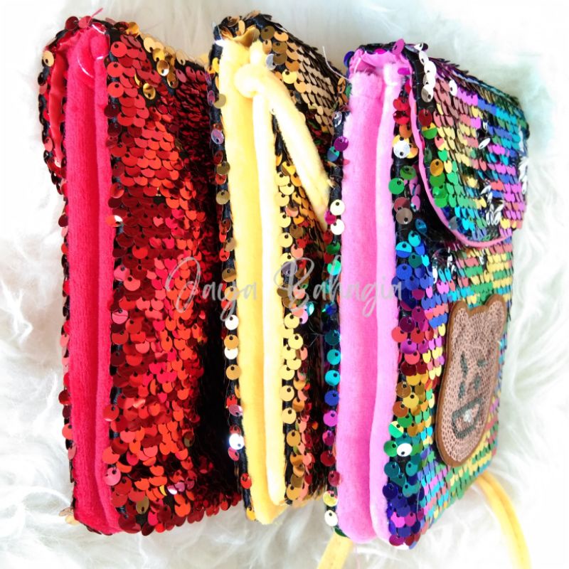 Tas Selempang Hp LOL HK Sequin 2 Slot Sling Phone Slingbag Mini