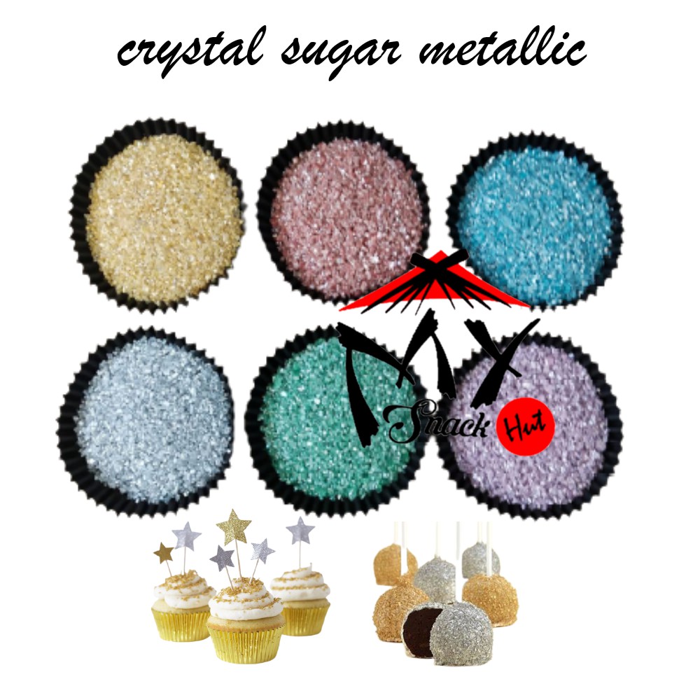 CRYSTAL SUGAR METALIK 25GR - HIASAN KUE SILVER ROSE GOLD CUPCAKE SPRINKLES EDIBLE GULA KRISTAL EMAS