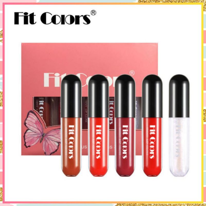 Butterfly FIT COLORS Original 5 In 1 Shinny Lip Gloss Set Moisturizing Lipstik Waterproof