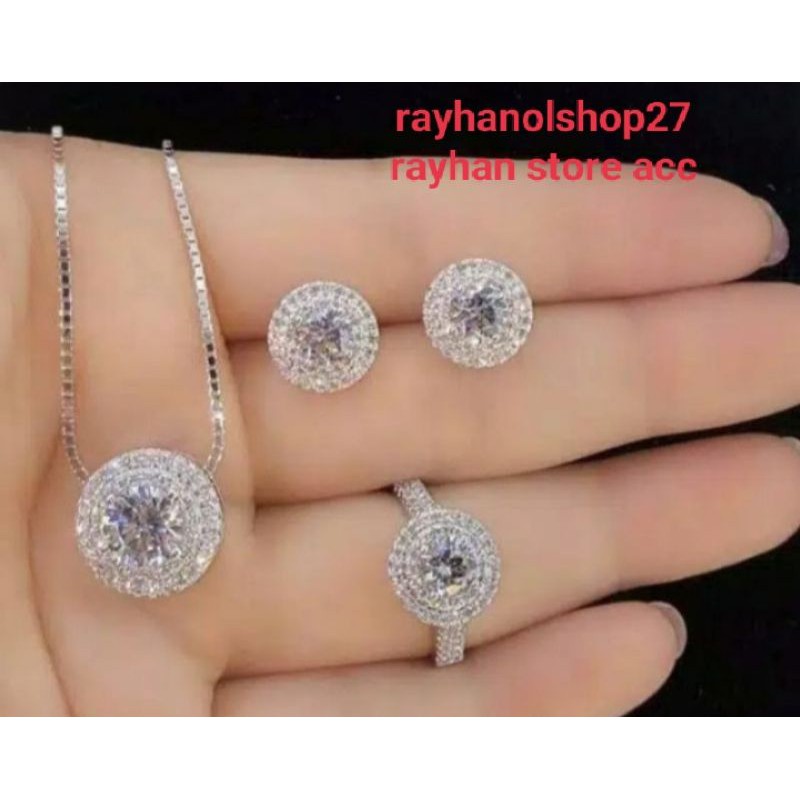 SET PERHIASAN WANITA SILVER FULL PERMATA