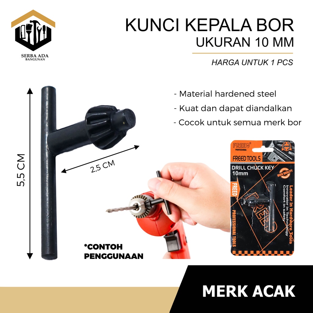 Kunci Kepala Mesin Bor 10mm 13mm - Kunci Bor 10 mm 13 mm Hitam - Key For Drill Chuck