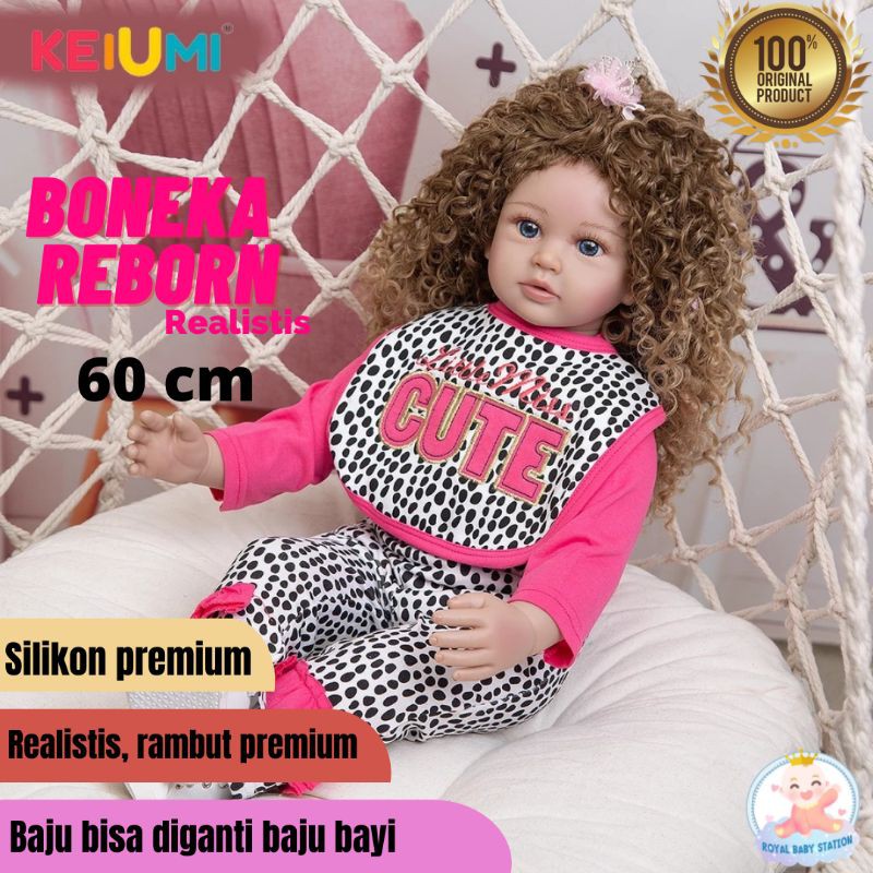 Ready Boneka Bayi Cantik Reborn Silikon Rambut Keriting Premium 60 cm