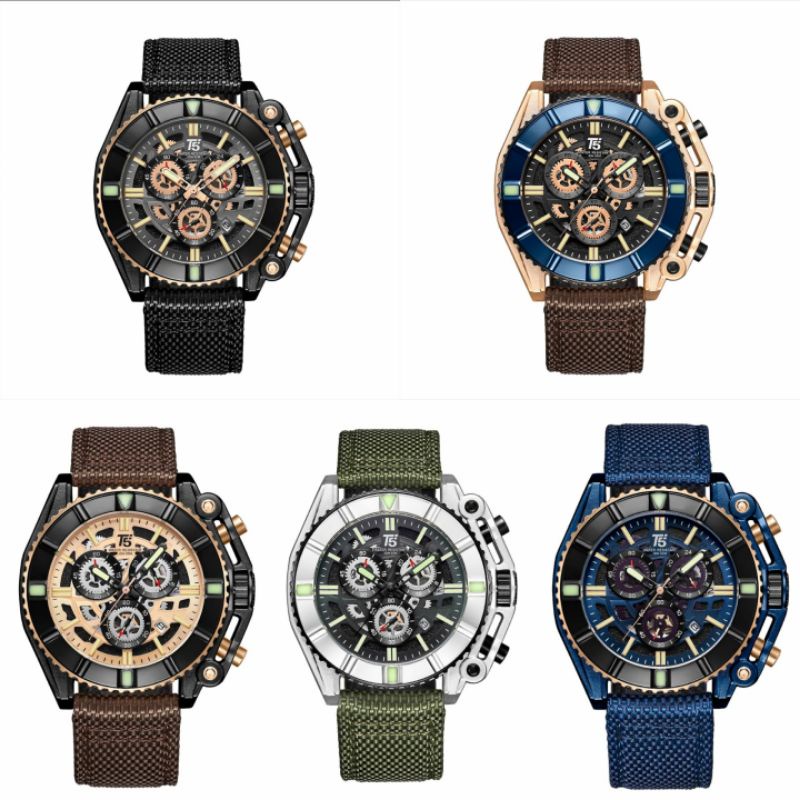 Jam Tangan Pria T5 H 3797G Tali Kanvas Mesin Baterai Original