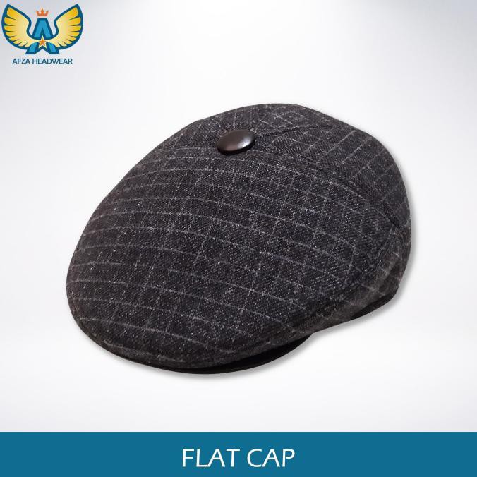Flat Cap Newsboy Hat Topi Patino Motif Flannel - Black 02
