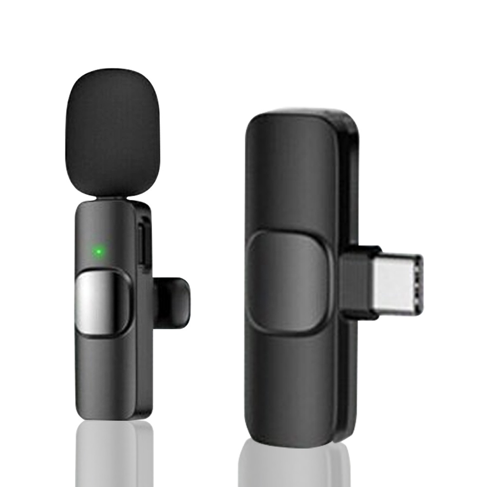 Microphone Wireless Mikropon Bluetooth Clip On HP Vlog Microfon Youtuber Recording Portable Mic for iPhone Lighting and Android Type C Smartphone Condenser