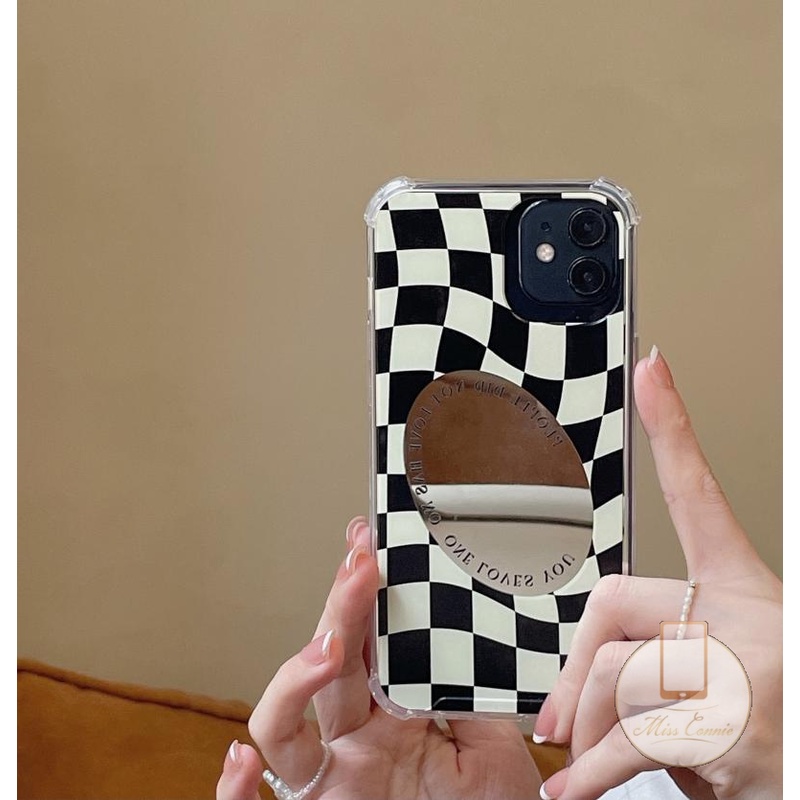 Soft Case TPU Motif Kotak-Kotak Aksen Cermin Makeup Untuk IPhone 7 8 Plus 11 XR X XS Max SE 2020 11 Pro Max 11 12 13 Pro Max