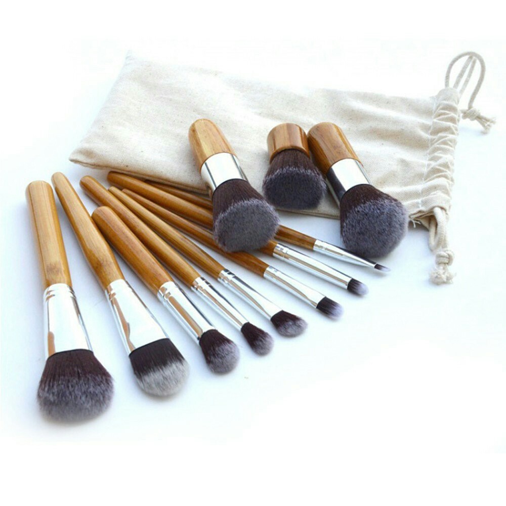 VC Kabuki Bamboo Kuas Set Makeup Pouch 11 Pcs (COD)