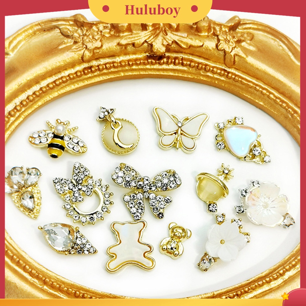 Huluboy Huluboy♡ 10 Pcs Perhiasan Nail Art Bentuk Butterfly Bee Flower Bear 3D Aksen Berlian Imitasi Untuk Dekorasi Manicure