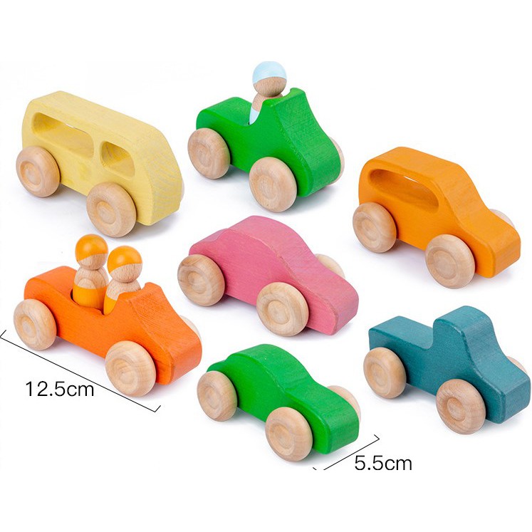 Mainan anak WOODEN CARS building blocks wood rainbow colors mobil balok