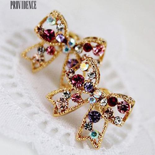 [Bayar Di Tempat]Kristal Emas Tone Ikatan Simpul Busur Ear Studs Charm