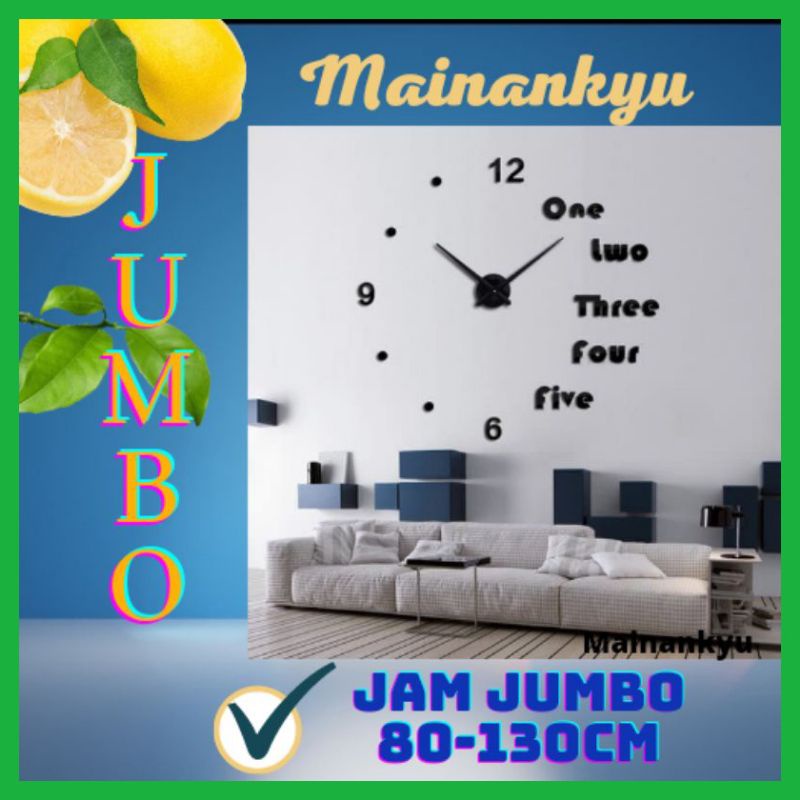 (MAINANKYU) Jam Dinding Besar DIY Quartz Creative Design Aryclic Underline dan Angka 80-130cm - BLACK