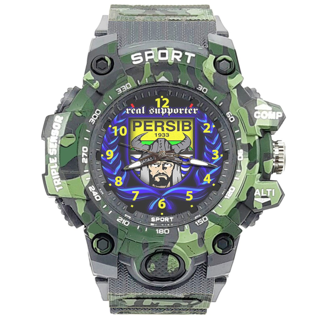 (ISTIMEWA BOSSQUE) JAM CUSTOM PERSIB STRAP ARMY - 5 Warna