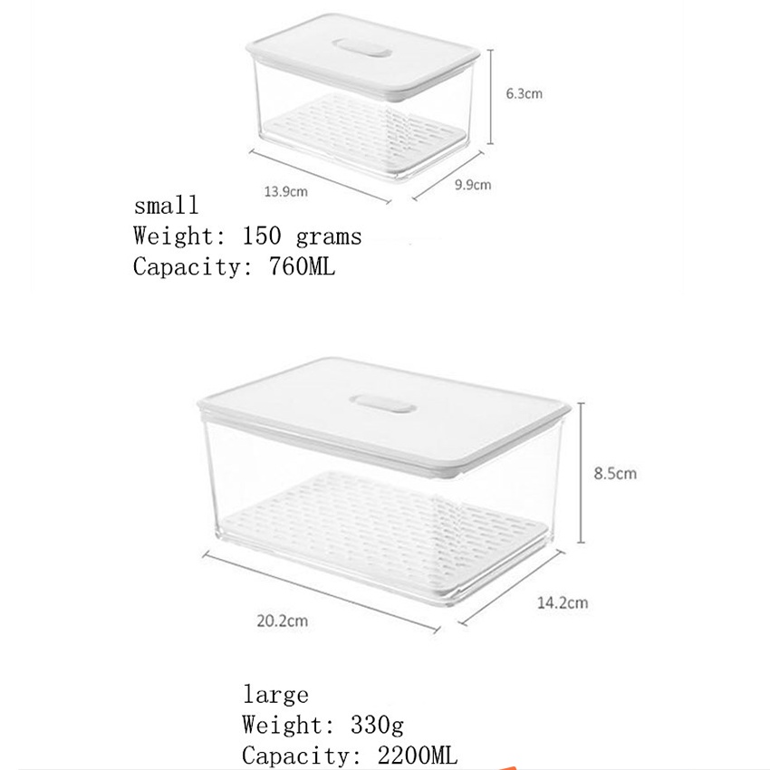 1Pcs Kitchen Transparent Plastic Refrigerator Food Sealed Drain Storage Box