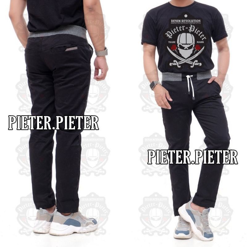 CELANA CHINO Celana Pria Slim fit Panjang Kerja kantor Santai Liburan Cowok Gentleman Boy Skinnyhty-Rib panjang hitam