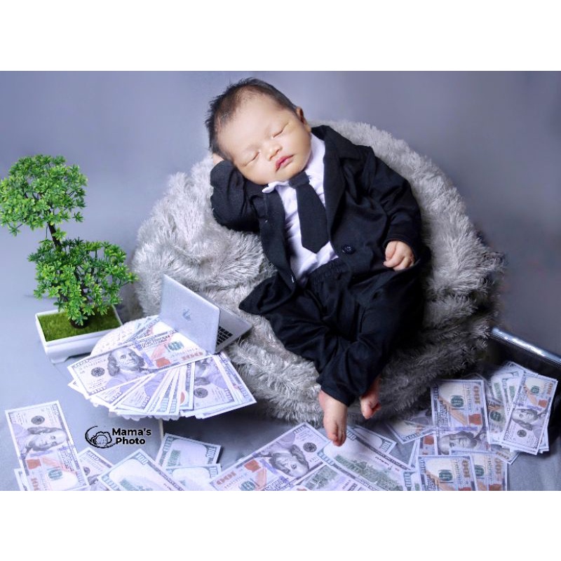 setelan jas hitam baby bos, pengusaha. tuxedo bayi. kostum properti foto newborn bayi laki laki