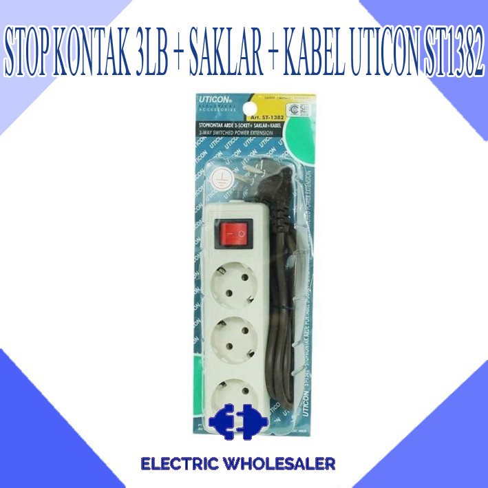 STOP KONTAK 3 LUBANG + SAKLAR + KABEL UTICON ST1382