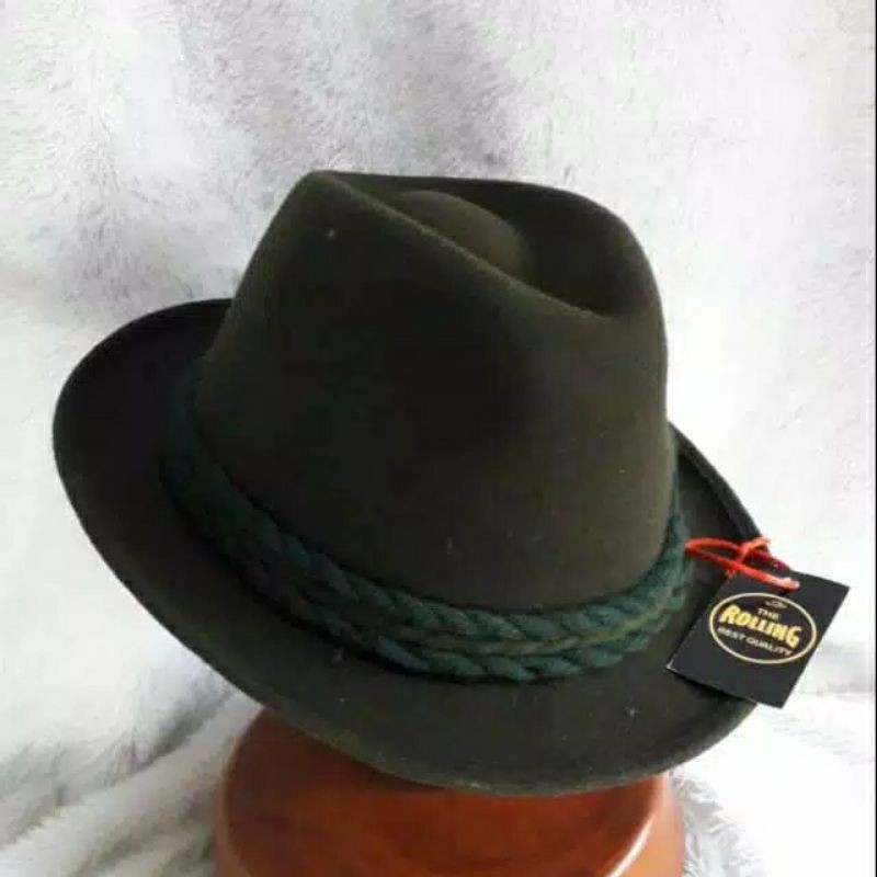 Topi Fedora hijau Army Botol topi laken topi jazz
