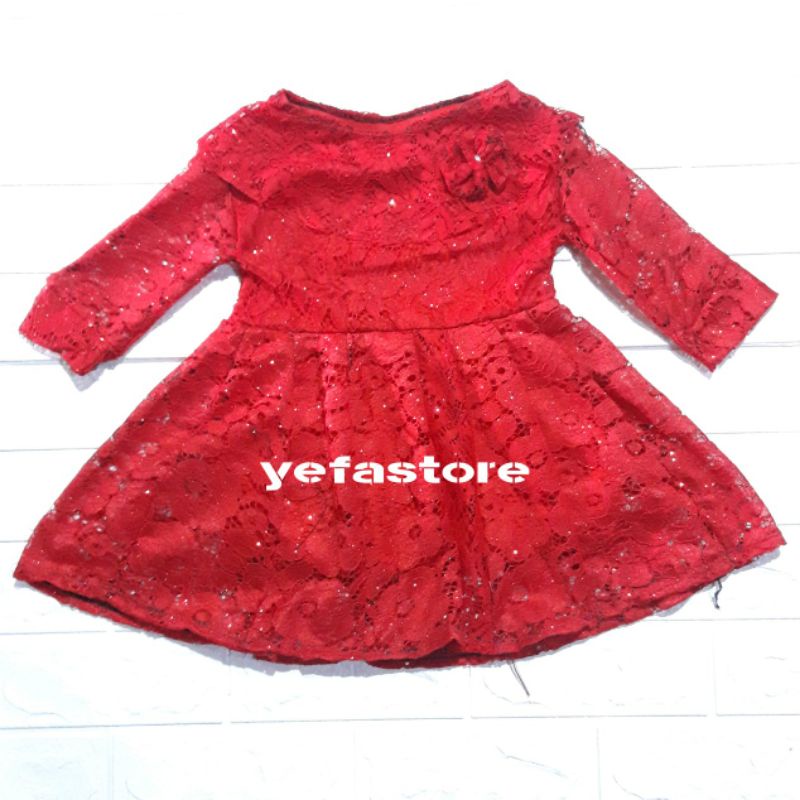 DRESS BROKAT KERAH BULAT LENGAN PANJANG FULL ANAK 1-2 TAHUN PEREMPUAN BRUKAT CASANDRA MURAH | [D BRU